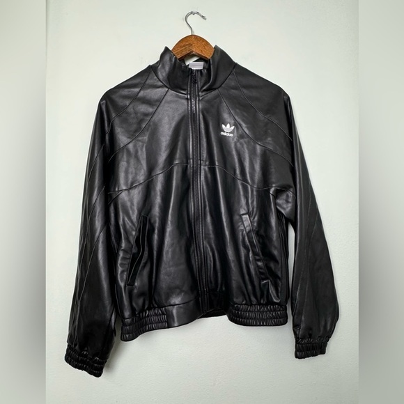NWT Adidas Adicolor Trefoil Faux Leather Jacket Size‎ Small - Picture 5 of 13